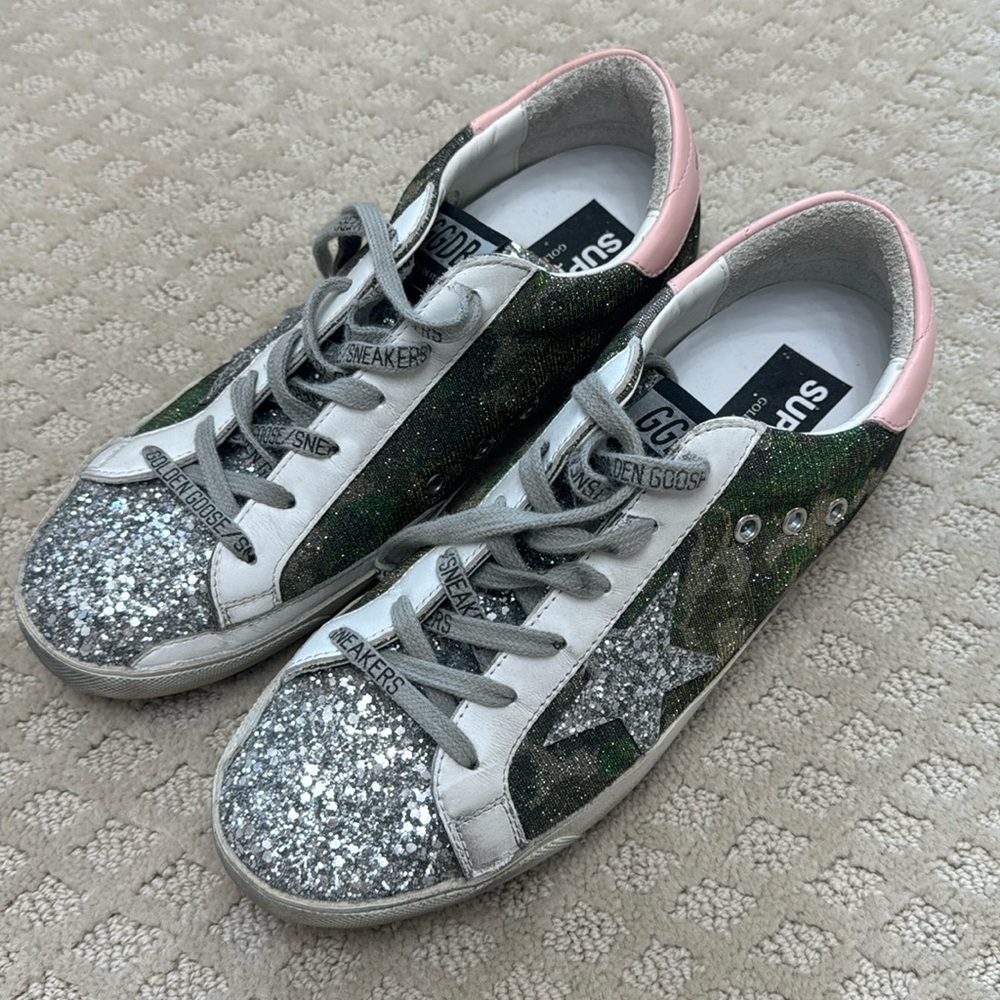 Golden Goose Camo Sparkle Sneakers - size 9 - Picture 1 of 4